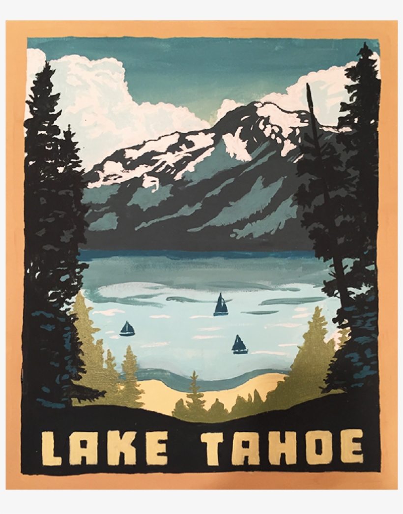 Painting-01 - Americanflat Lake Tahoe 1002 Framed Vintage Advertisement, transparent png #1216286