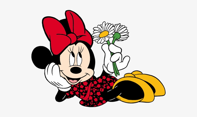 Minnie Mouse Clip Art - Minnie Mouse With Flowers, transparent png #1216836