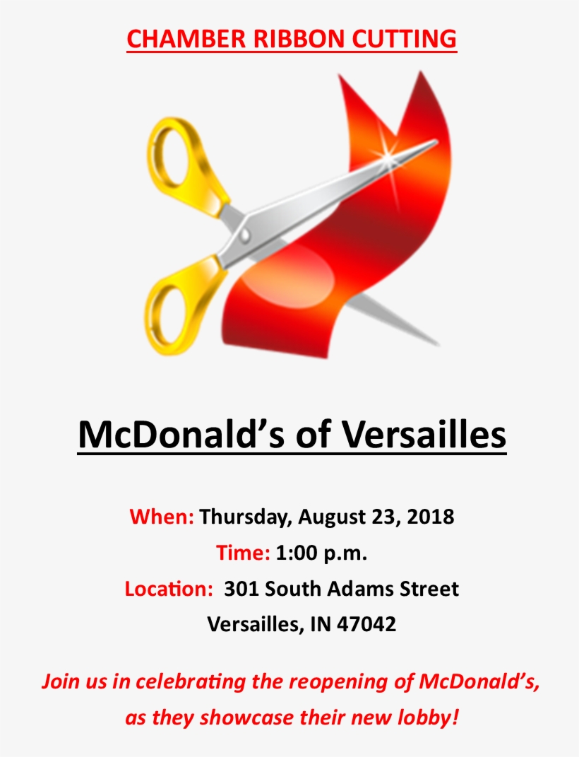 Chamber Ribbon Cutting Mcdonald's Of Versailles - Ribbon Cutting Scissors Png, transparent png #1216965