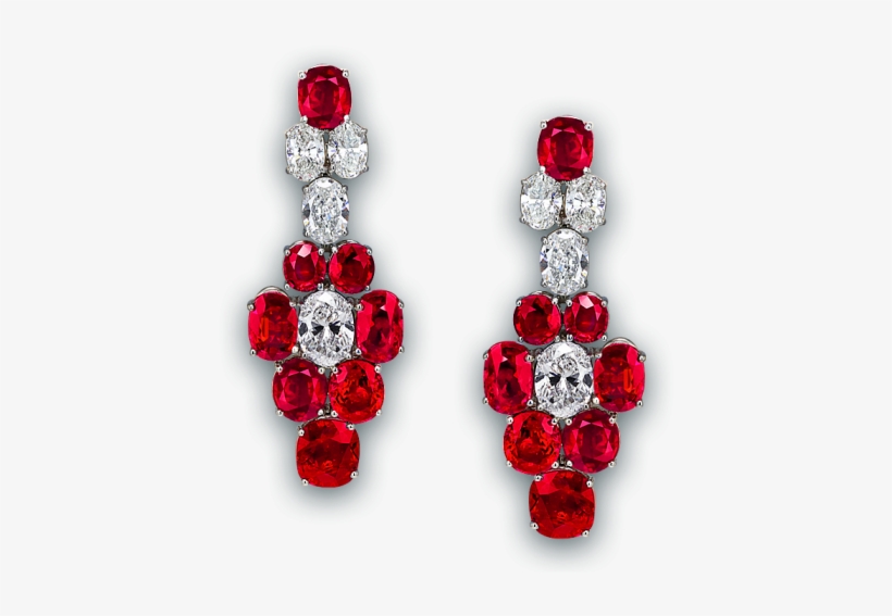 Pigeon Blood Ruby And Diamond Earrings - Long Red Diamond Earrings, transparent png #1218122