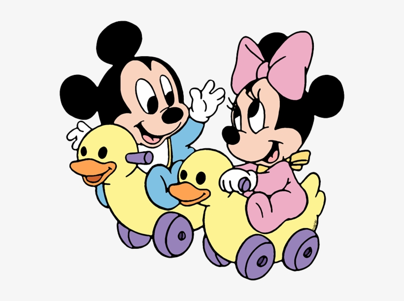 Baby Mickey, Baby Minnie On Toy Ducks - Mickey Mouse, transparent png #1219096