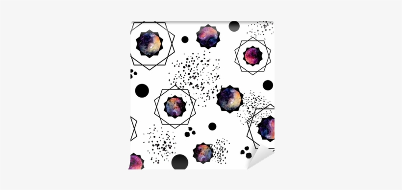 Seamless Pattern Of Watercolor Black Dots And Galaxy - Watercolor Painting, transparent png #1219910