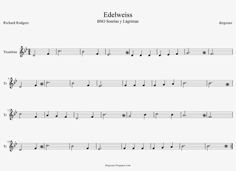 Soundtrack The Sound Of Music Score For Edelweiss For - Lightly Row Duet Clarinet, transparent png #1222560
