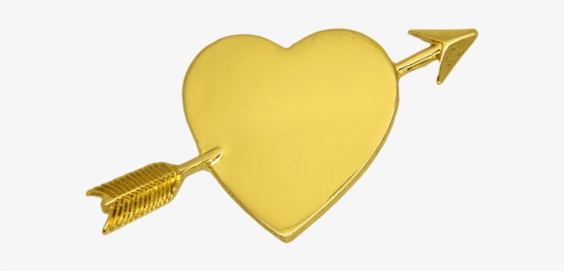 Heart With Arrow Pin, Gold - Gold, transparent png #1223127