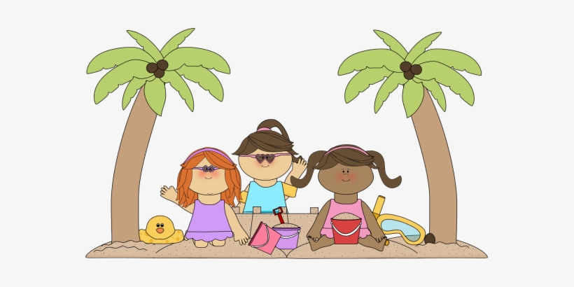 Sandy Beach Clipart June Beach - Kids At The Beach Clip Art, transparent png #1223432