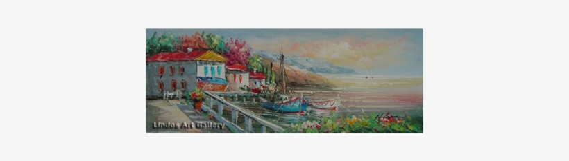 Greek Harbour Boats And Houses Painting - Painting, transparent png #1224301