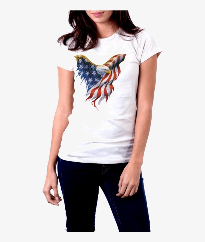 White T-shirt Front View American Flag Eagle - T Shirt White Woman Png, transparent png #1225474