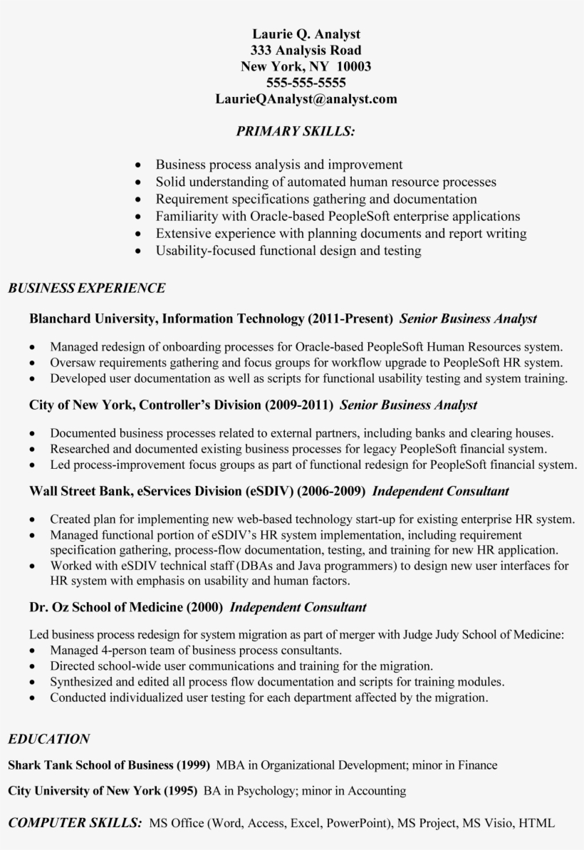 Example Of Business Analyst Resume Targeted To The - Peoplesoft Consultant Peoplesoft Resume Examples, transparent png #1226119