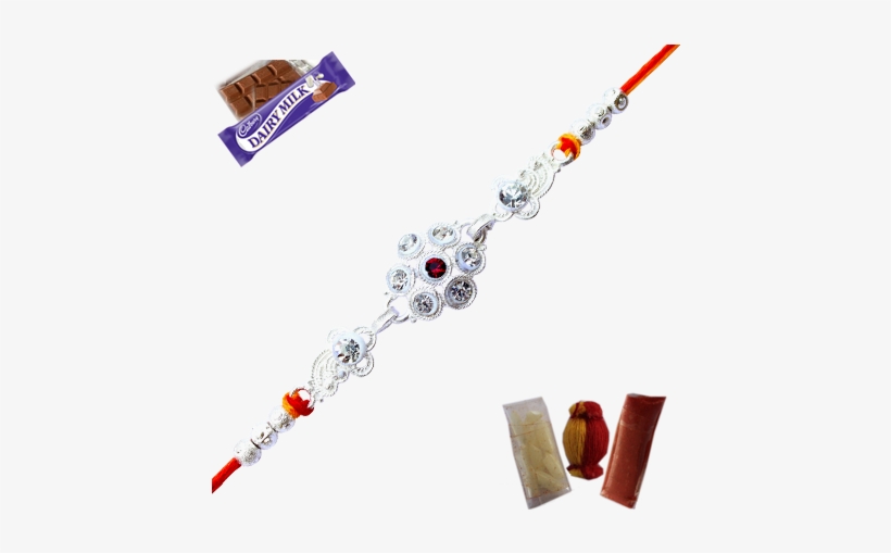 Silver Rakhi With White And Red Diamond - Cadbury Dairy Milk Chocolate Bars, 12-count, transparent png #1231030