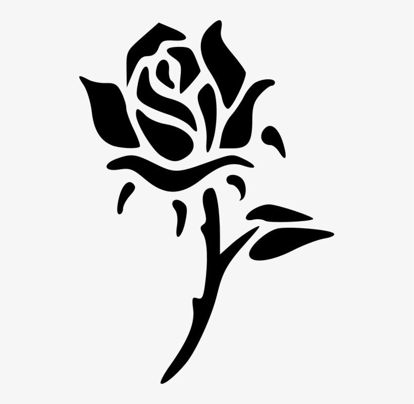 37705 Rose Flower Silhouette Black Abstracts Floral - Flower Stencil, transparent png #1237172
