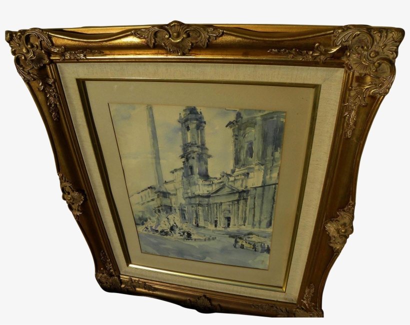 Signed Italian 20th Century Watercolor Of Old Church - Picture Frame, transparent png #1241295