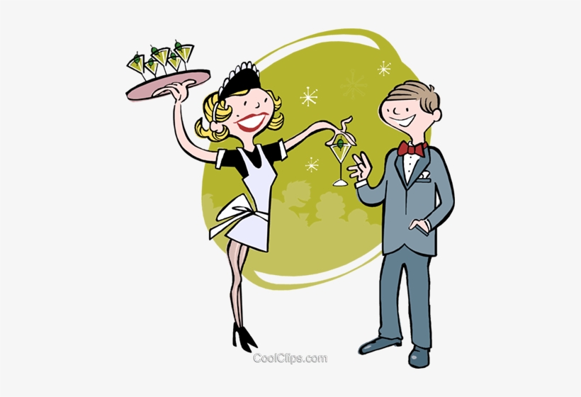 Cocktail Waitress Serving Drink Royalty Free Vector - Waitress Serving Drinks Clip Art, transparent png #1243621
