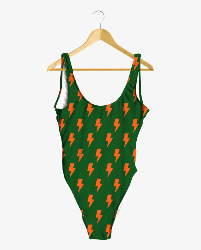 Orange & Green Lightning Bolt One-piece - Checkered One Piece, transparent png #1244617