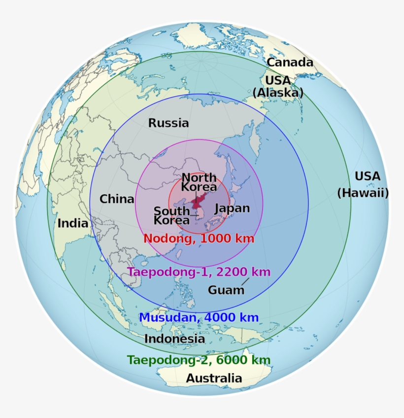 Map Showing The Ranges Some North Korean Ballistic - North Korea Nuclear Weapons Reach, transparent png #1247403