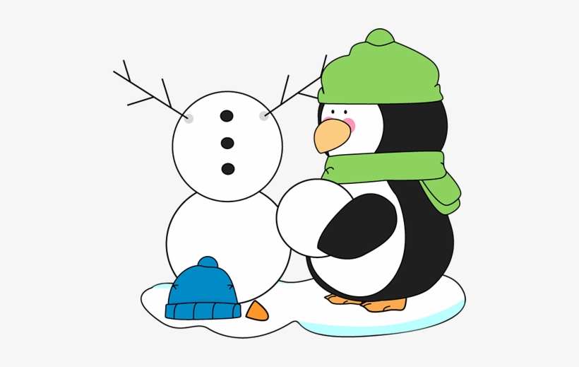 Penguin Building A Snowman - Building A Snowman Clipart, transparent png #1248118