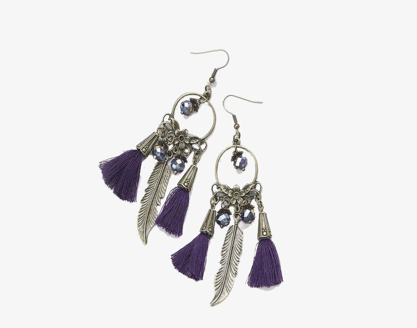 Antique Bronze Feather Tassel Earrings - Vintage Ethnic Tassel Earrings Round Antique Bronze, transparent png #1249124