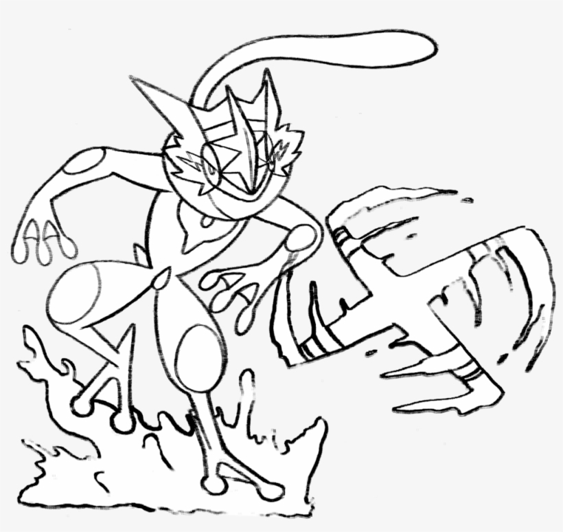 Pokemon Ash Greninja Coloring Pages - Ash Greninja Line Art, transparent png #1251286