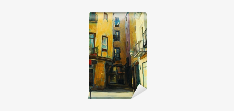 Court Yard In Gothic Quarter Of Barcelona, Painting, - Art Print: Zahranichny's Court Yard In Gothic Quarter, transparent png #1252973