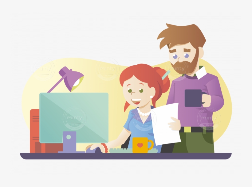 A Woman Working On A Computer, While A Man Is Watching - Man Computer  Cartoon Transparent - Free Transparent PNG Download - PNGkey