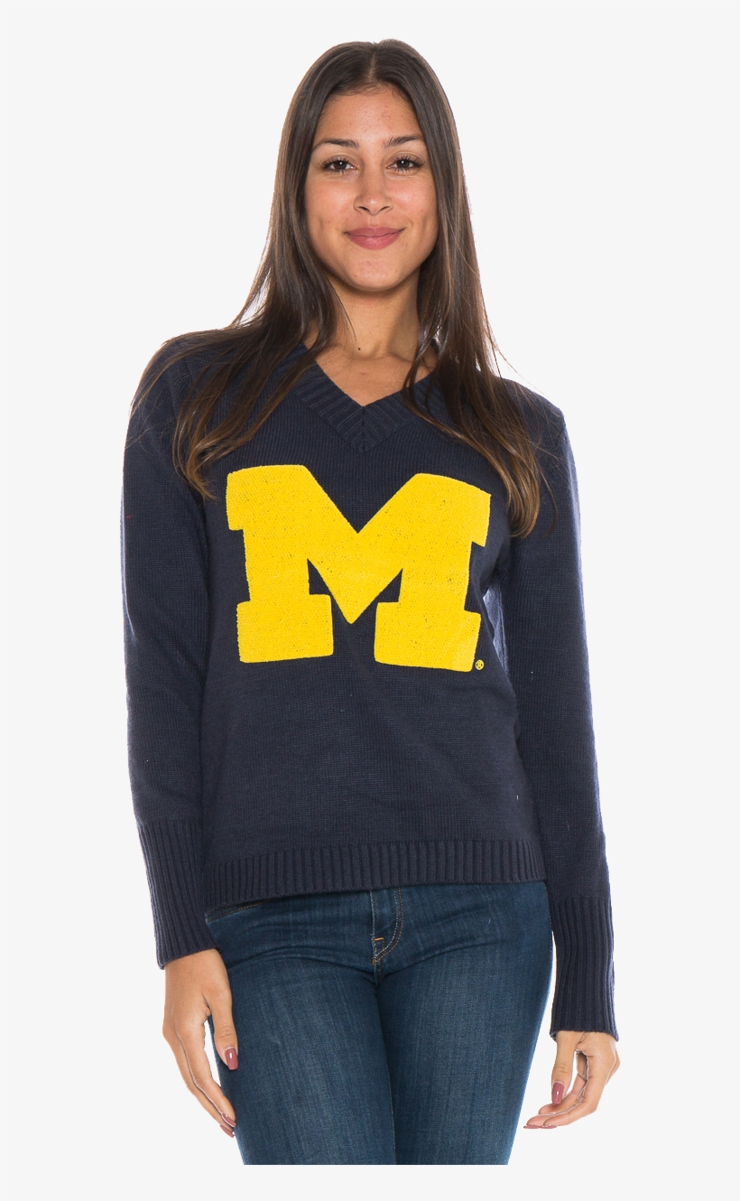 Michigan Wolverines Women's V-neck Sweater - Girl, transparent png #1258790