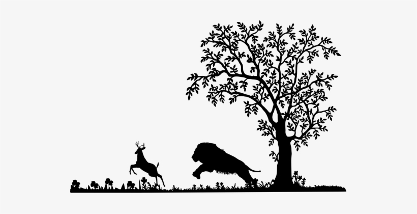 Lion, Attack, Deer, Silhouette, Mammal - Tree Drawing With Swing, transparent png #1259951