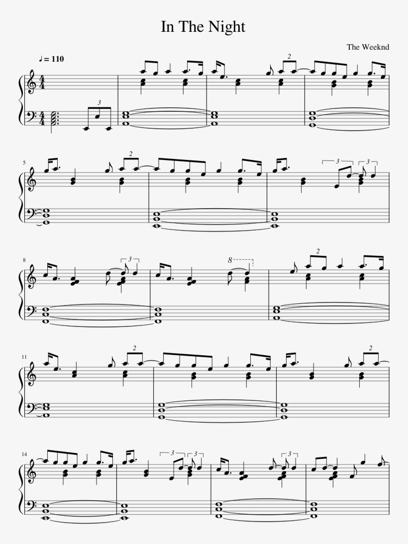 In The Night Sheet Music Composed By The Weeknd 1 Of - Undead Hollywood Undead Piano Sheet, transparent png #1260338
