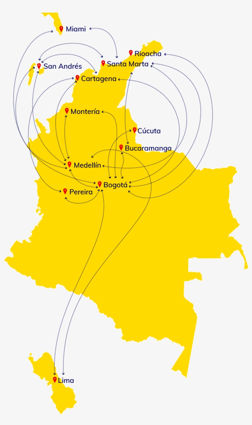 Vuelos En Conexión - Colombia Blank Map, transparent png #1260631