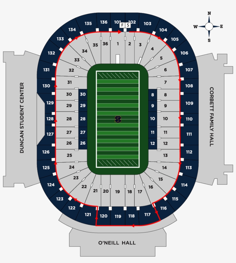 Map Of Stadium Walk - Notre Dame Fighting Irish Football, transparent png #1263474