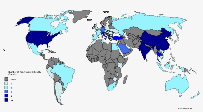 Top 100 Tourist Cities By Country - Number Of Tourists Map, transparent png #1264328