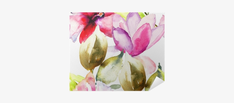 Colorful Pink Flowers, Watercolor Illustration Poster - Designart 'seamless Pattern Of Pink Flowers' Oil Painting, transparent png #1264795