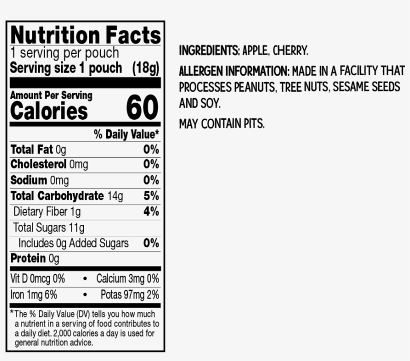 Cherry Apple - Kind Fruit Bites Nutrition Labels, transparent png #1265994