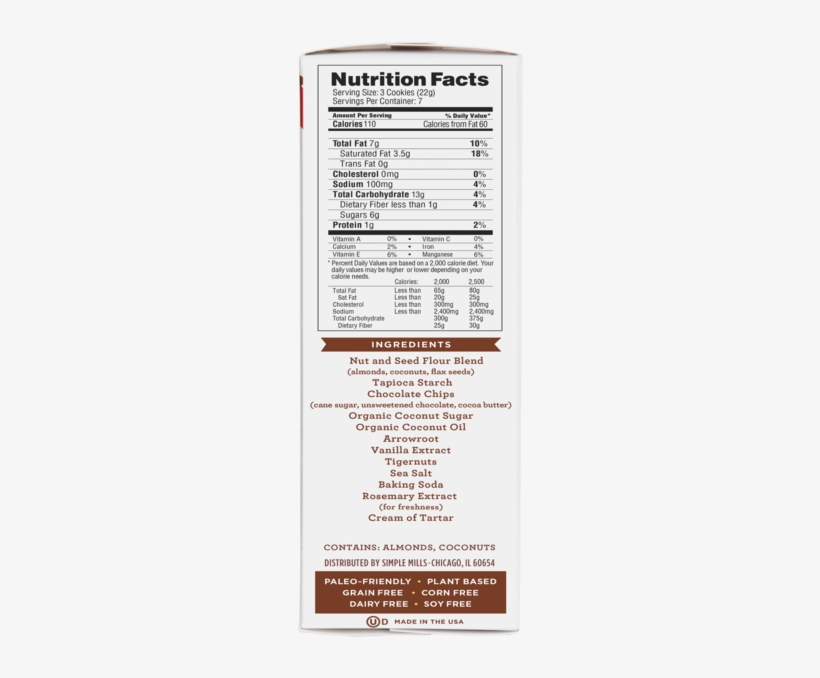 Simple Mills Chocolate Chips Nutrition Facts, transparent png #1266722