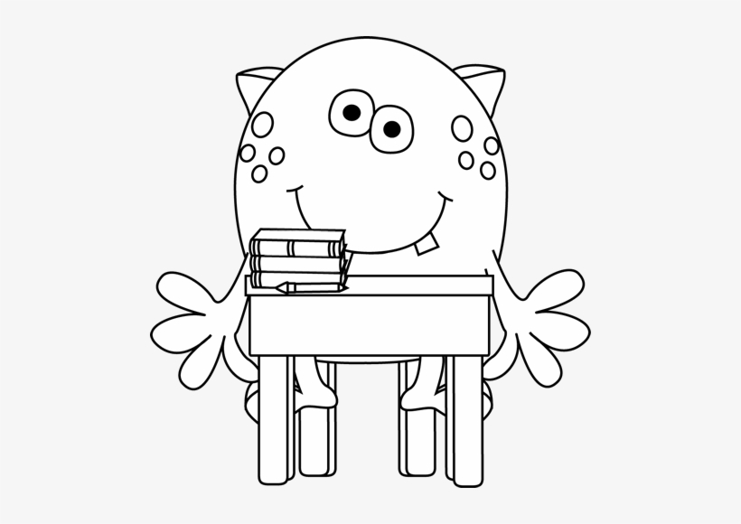 Black And White School Clipart - School Monster Clipart Black And White, transparent png #1268112