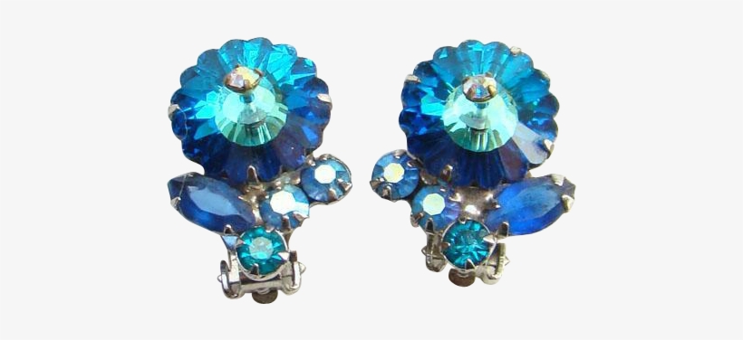 Vintage Juliana Teal Blue Margarita Rhinestone Clip - Jewellery, transparent png #1270762