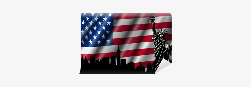 Usa American Flag With Statue Of Liberty Skyline Silhouette - Big Apple Clip Art, transparent png #1273812