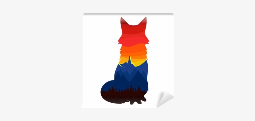 Vector Illustration With Fox Silhouette With Colorful - Silhueta Raposa, transparent png #1274135