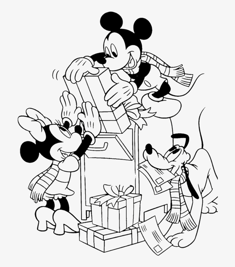 Mickey Mouse Happy Christmas Coloring For Kids - Mickey And Friends Christmas Coloring Pages, transparent png #1274381