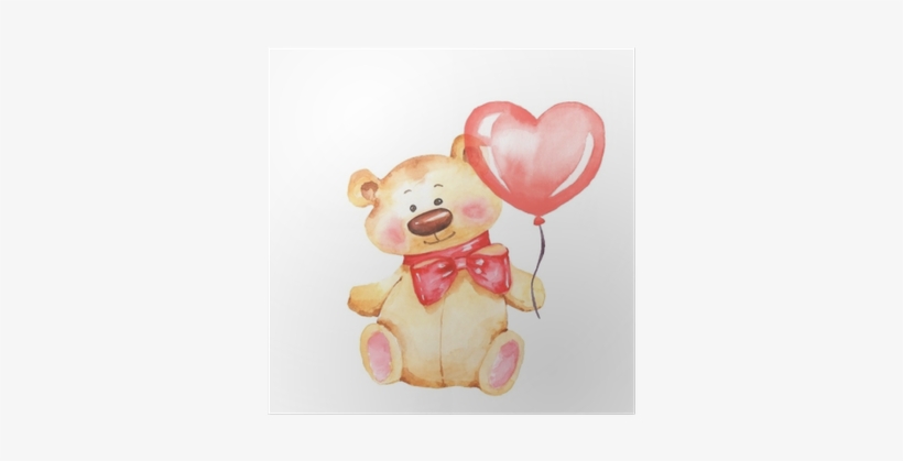Teddy Bear With Balloon - Watercolor Teddy Bear, transparent png #1275968