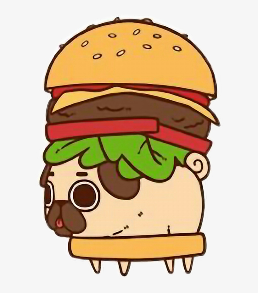Png Free Stock Cute Kawaii Pug Chibi Food Hamburger - Puglie Burger, transparent png #1276311