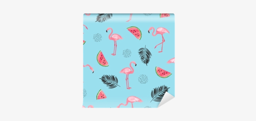 Seamless Tropical Trendy Pattern With Watercolor Flamingos, - Pattern Background Flamingo Tropical, transparent png #1279573