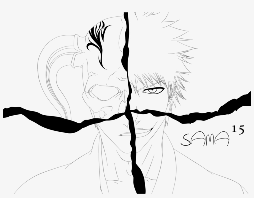 Ichigo And Hollow Ichigo Lineart By Sama15 On Deviantart - Bleach Hollow Ichigo Drawing, transparent png #1281270
