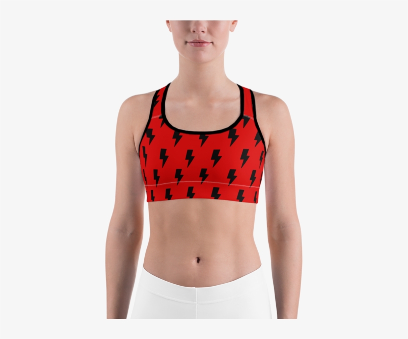 Black & Red Lightning Bolts Sports Bra - Bra, transparent png #1282514