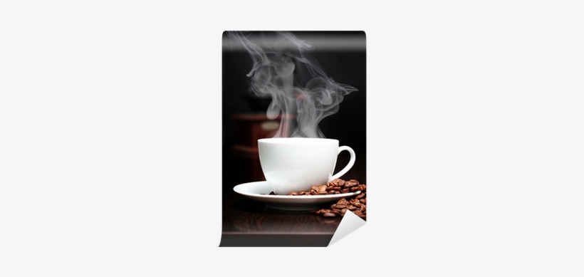 Coffee Cup With Smoke, Grinder And Grain Against Black - Humo De Cafe, transparent png #1283834