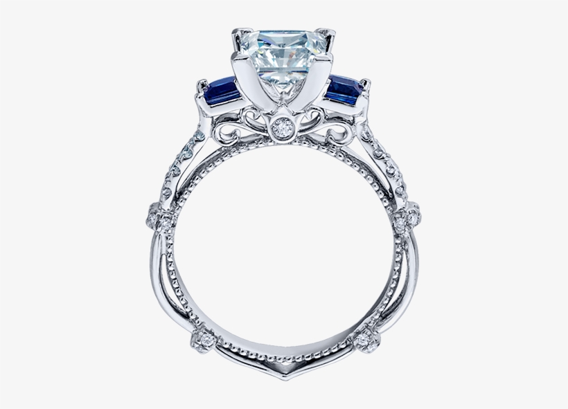 Two Princess Cut Sapphire Sides Perfectly Frame A Princess - Verragio Diamond Sapphire Rings, transparent png #1285525
