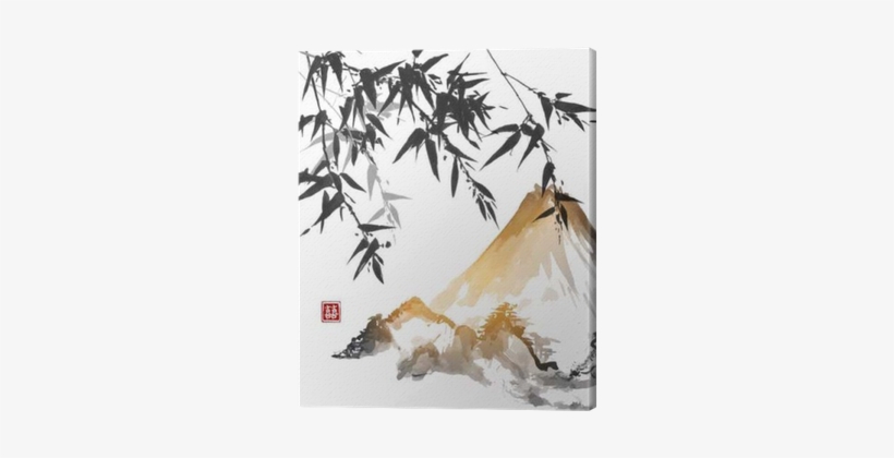 Bamboo And Mountains, Hand Drawn With Ink In Traditional - Japanese Writing Practice Book: Genkouyoushi Paper, transparent png #1288317