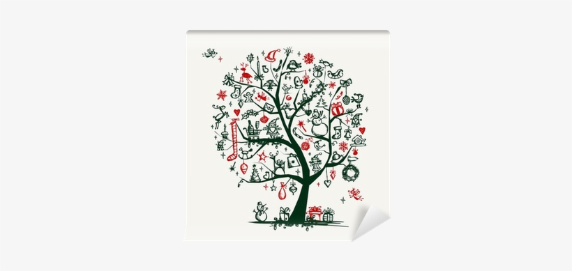 Christmas Tree Sketch For Your Design Wall Mural • - Kleurrijke Boom - Macbook Decal Sticker, transparent png #1288399