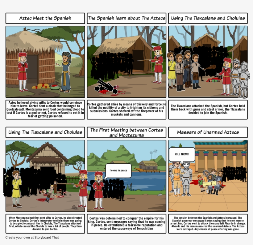 Spanish And Aztec Conflict Storyboard - Last Of The Mohicans Storyboard, transparent png #1288533