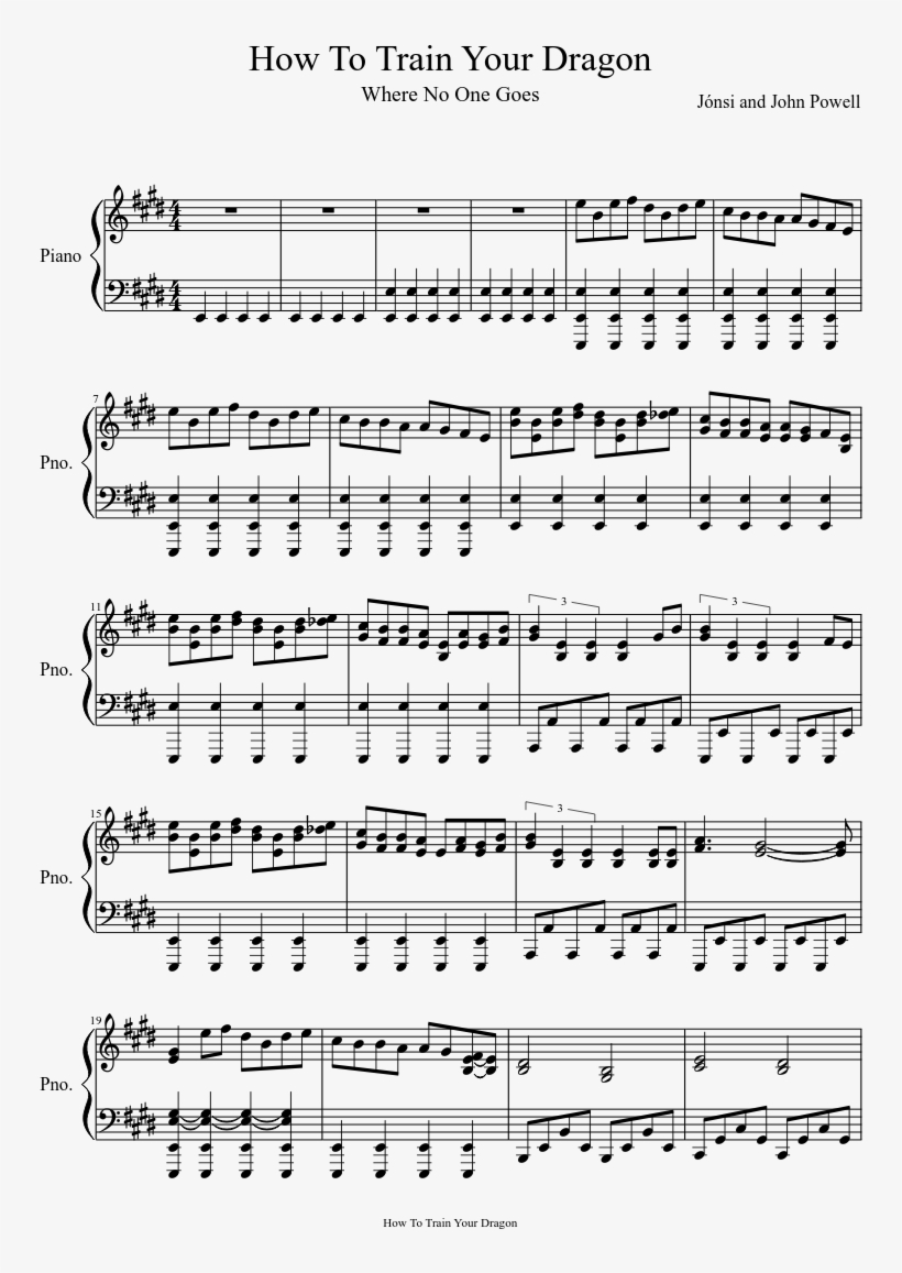 How To Train Your Dragon Sheet Music Composed By Jónsi - Attention Piano Sheet Music, transparent png #1288838