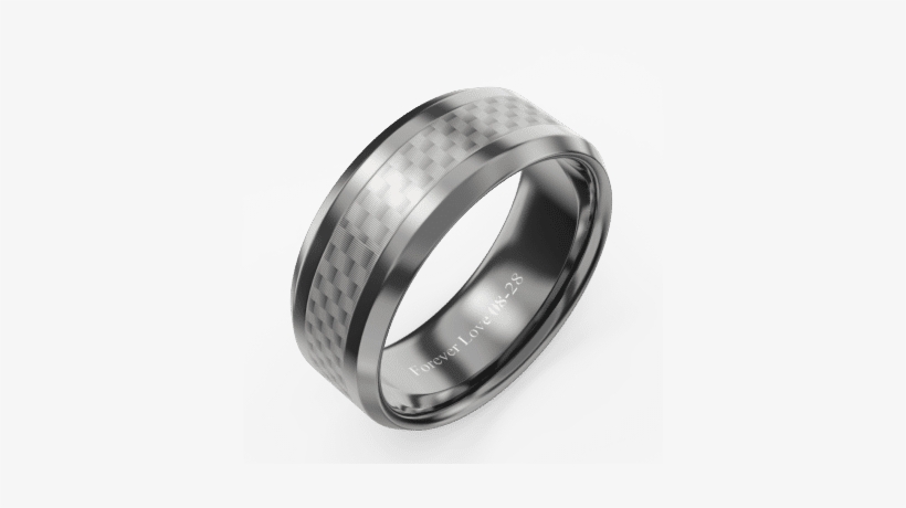 Men's Engraved Black Tungsten Promise Ring With Carbon - Ring, transparent png #1289655