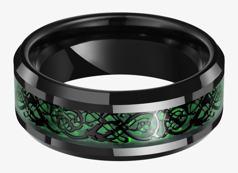 King Will Dragon Polished Ring Of Green Fibre & Black - Men's 8mm Green Carbon Fiber Black Celtic Dragon Tungsten, transparent png #1289715